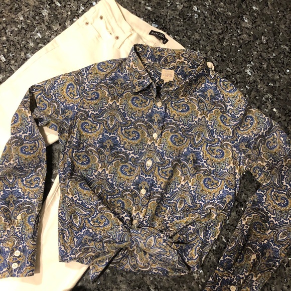 HP🎉J CREW Factory The Perfect Shirt in Blue, Green, Gold & White Paisley Print - Picture 2 of 10